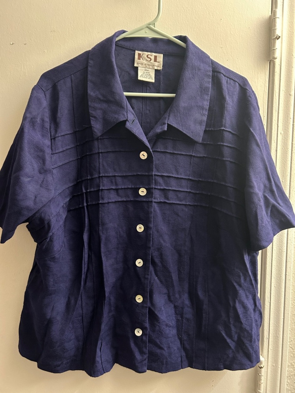 KSL Women's Navy Button-Front Short Sleeve Blouse